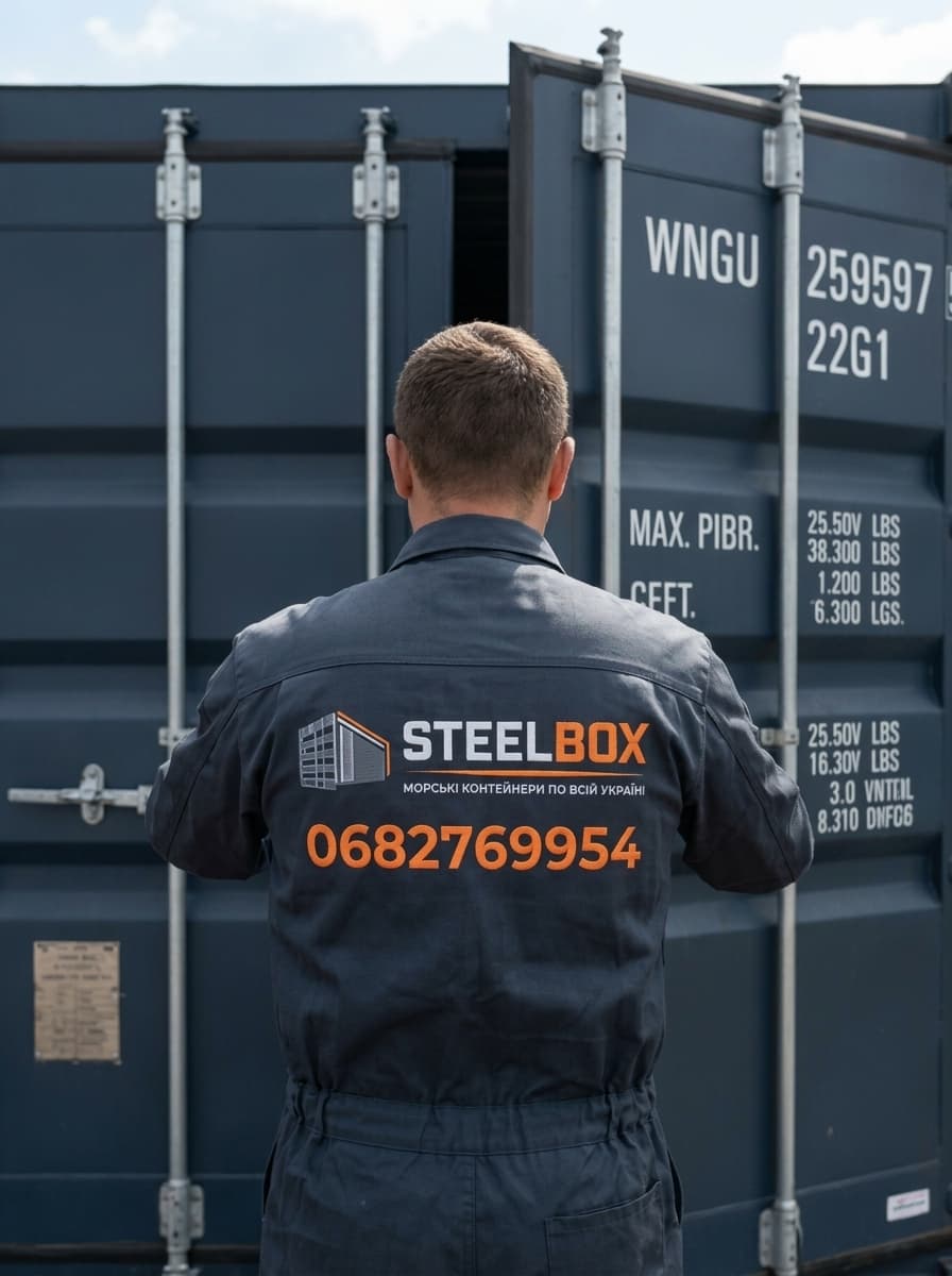 Менеджер STEELBOX відчиняє двері 20-футового контейнера перед оглядом
